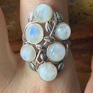 Rainbow Moonstone Sterling Silver Ring Size 8